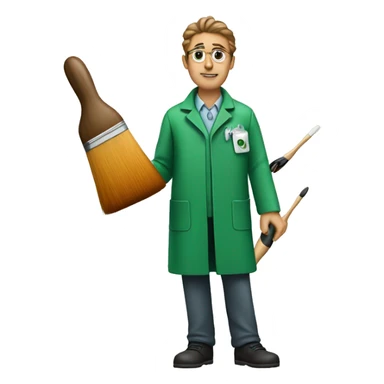 A scientist in a green coat with an artist's brush. sticker