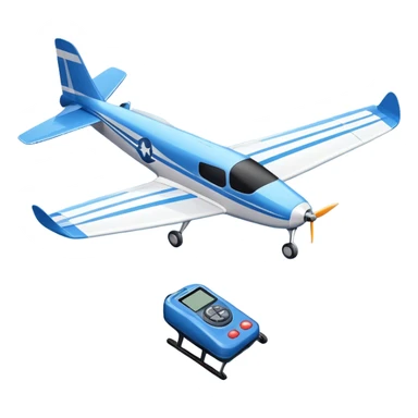 An icon featuring a remote-controlled model airplane soaring through the sky, with a detailed transmitter in the foreground. The sky is clear with motion lines showing flight. Transparent background emphasizes the precision, creativity, and joy of aeromodelling as a sport. sticker