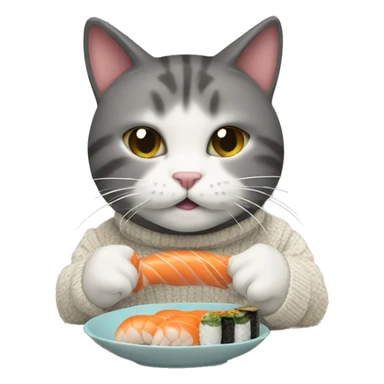 A cat wearing a sweater eating sushi  sticker