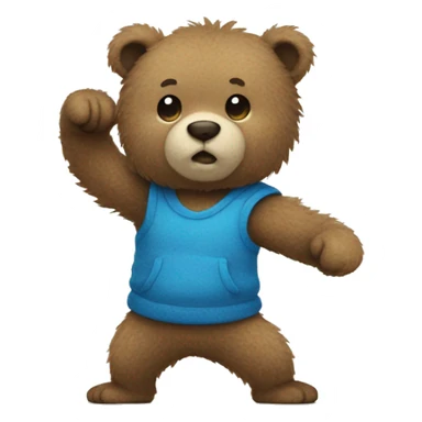 Blue fuzzy bear wearing clothes punching   sticker