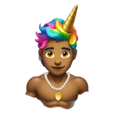posh-muscle-boy-with-pearl-necklace-and-rainbow-unicorn-hair-in-golden-bathtub sticker