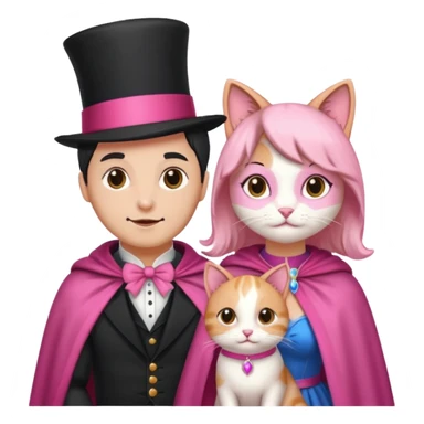magician couple and their pet pink poopcat sticker