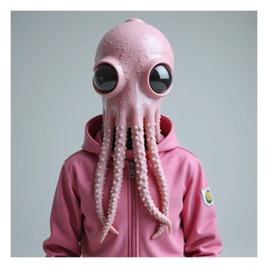 realistic squid game guard in pink jumpsuit, photorealistic style sticker