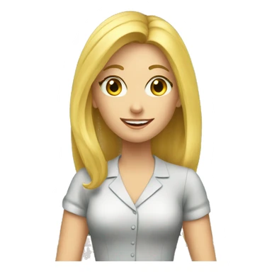 the teacher is a young blonde woman near the blackboard sticker