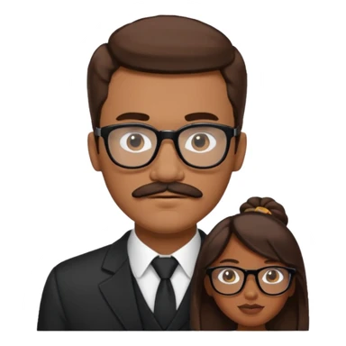 White brown cow boy with black glasses and mustache with a black black girl sticker