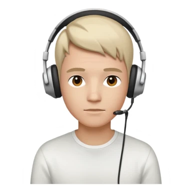 a person wearing headphone, having styleish haircut & wearing shirt of white colour sticker