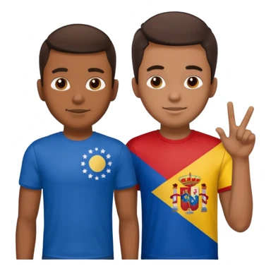 2 male Best buds , one in showing Philipines flag tshirt, one is showing Spain flag sticker