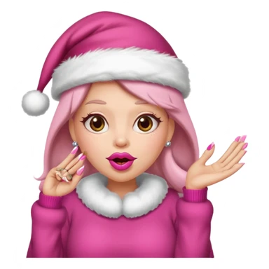 Sassy, cunty, girly Santa emoji with big lips, long nails, pink sweater, and a pink santa hat. sticker