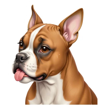 Cinematic Cute Yawning Fawn Boxer Dog Portrait Emoji, Head tilted slightly with a dramatic, wide-open yawn, showcasing a short fawn coat with a crisp white muzzle and chest, floppy ears slightly drooping, round brown eyes barely open in drowsy contentment, Simplified yet irresistibly adorable features, highly detailed, glowing with a soft, cozy glow, high shine, relaxed yet expressive, stylized with a touch of whimsy, bright and endearing, soft glowing outline, capturing the essence of a sleepy yet affectionate guardian, so drowsy it feels like it could stretch right out of the screen and curl up for a nap! sticker