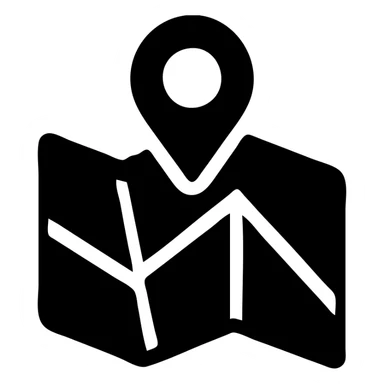 city map icon with a location pin, black filled, urban theme sticker