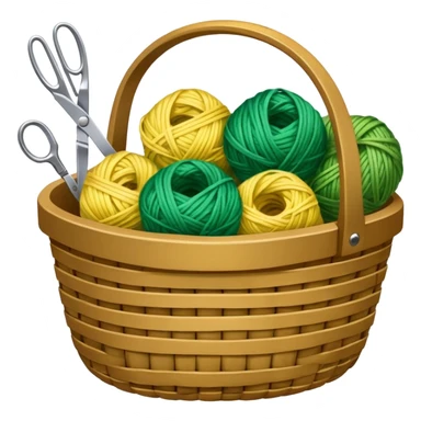 A tidy basket with neatly arranged green and yellow skeins and scissors. sticker