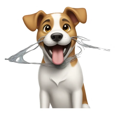 The dog is laughing, accidentally got caught in wires or dropped an instrument. sticker
