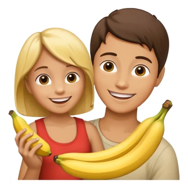 create a mother and boy mother giving banna to his son sticker