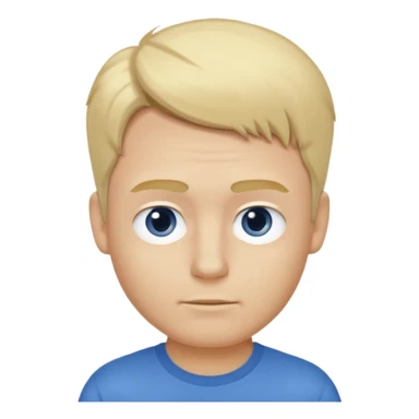 Crée l’emoji d’un homme blond , cheveux court mais un peu de cheveux sur le dessus , yeux bleus , nez avec une bosse, grain de beauté dans le cou. TEE shirt blanc  sticker