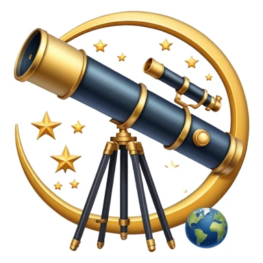 An icon featuring a telescope, stars, and a planet, symbolizing astronomy. The design includes a crescent moon, distant galaxies, and constellations, representing the study of space and celestial bodies. Transparent background highlights the exploration of the universe and cosmic phenomena. sticker