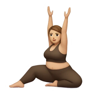 A plus size woman in a full body yoga pose. She has light skin, brown straight hair, and brown eyes.  sticker