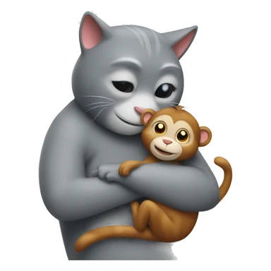 Grey cat hugs a monkey sticker