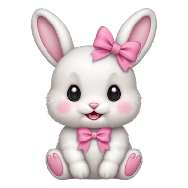 White fuzzy baby bunny with two teeth with a pink bow  sticker