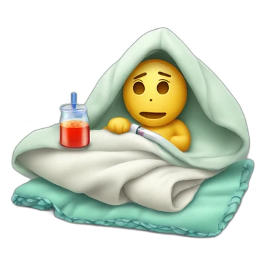 sick with blanket and thermometer sticker