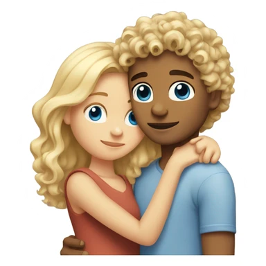 blonde blue eyed girl hugging mixed boy with curly brown hair sticker