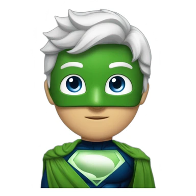 chico con antifaz de superheroe, traje azul marino haciendo la seña del corazón coreanoy los ojos del antifaz color verde y no se le ven los ojos sticker