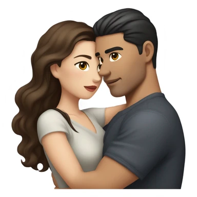 A pale half Asian man with short dark hair and amber eyes embracing and loving a white woman with long wavy brunette hair and dark hazel eyes. They love each other a lot And have good fashion taste and are hugging each other tight  sticker
