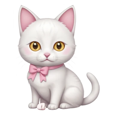 white cat sitting and she has a pink small bow on her right ear,she has golden eyes,she's fully white,even her ears,the only color is the pink small bow on her right ear,the cat is small sticker