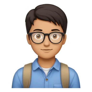 Create an emoji of a young adult student, wearing casual attire, with a friendly and approachable expression. The person has dark hair and glasses, symbolizing a modern, tech-savvy individual. The emoji should convey a sense of curiosity and determination, reflecting someone who is navigating through an app designed for students moving within Germany. They should appear confident and focused, with a light smile. The overall style is clean, minimalistic, and professional, fitting the app's user-friendly and contemporary aesthetic. sticker