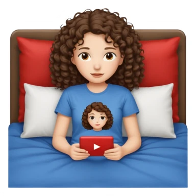 A girl, brunette with curly hair down to her shoulders, watching TV. Have her lie down on the bed, and put on Netflix on the TV. She walks by with her back to the camera, looking at the TV. sticker
