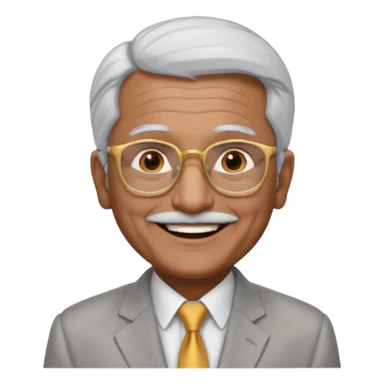 70 yr old indian man, short straight white hair brushed back, light grey business suit, big smile, dark brown skin, no moustache, dark brown eyes, glasses
 sticker