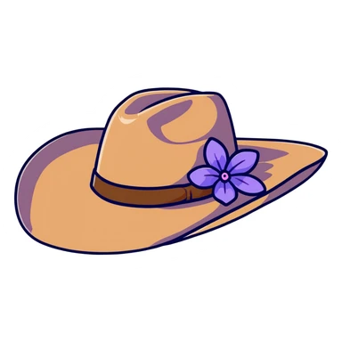 Cowgirl hat with purple lavender flowers, wide-brimmed brown western hat sticker