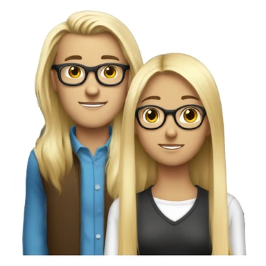 A Swedish girl with blonde long hair in a ponytail who loves an English tall skinny guy with rectangular black glasses and  shoulder length brown hair sticker