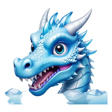 Cinematic Comical Beautiful Ice Dragon Portrait Emoji, Head tilted dramatically with an exaggeratedly amused expression, featuring a striking, glossy icy body with bold, crystalline textures and wide, expressive eyes that shimmer with playful frost, rendered with vibrant, lifelike detail and dynamic, natural shadows, high shine, dramatic yet whimsical, styled with an air of cheeky arctic mischief, soft glowing outline, capturing the essence of a spirited and over‐the‐top ice marvel that looks ready to burst into a flurry of frosty fun! sticker