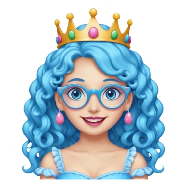 blue long curly haired princess of the candyland, with candy makeup candy glassess and just face sticker