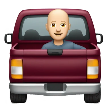 Bald Caucasian man in maroon pickup truck  sticker