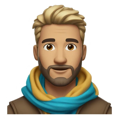 latin-guy-with-taper-fade,-straight-tiktok-guy-front-and-top-of-hair-and-dark-blonde-beard-and-blue-eyes-and-big-nose-and-scarf-on-the-middle-of-forehead sticker