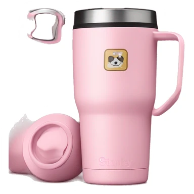 Pink Stanley brand tumbler with handle sticker