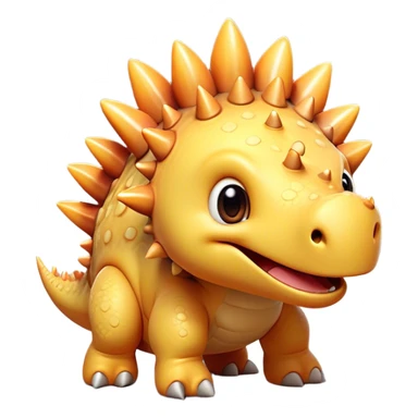 Cinematic Cute Stegosaurus Portrait Emoji, Head tilted playfully with a cheeky grin, featuring a charming, low-profile body with iconic, rounded bony plates and a spiky tail, a small head with sparkling, curious eyes, Simplified yet irresistibly adorable features, highly detailed, glowing with a warm, inviting earthy glow, high shine, affectionate and spirited, stylized with a touch of whimsical prehistoric charm, soft glowing outline, capturing the essence of a mischievous yet endearing Stegosaurus that seems as if it could waddle out of the screen into your arms! sticker