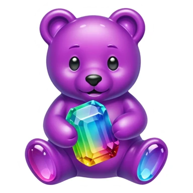 Rainbow Gummybear holding a purple crystal sticker