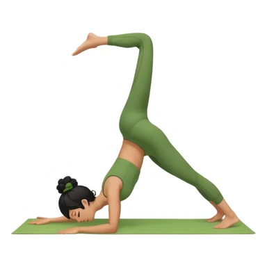 a woman with olive skin tone and curly black hair wearing green and doing a downward dog yoga pose sticker