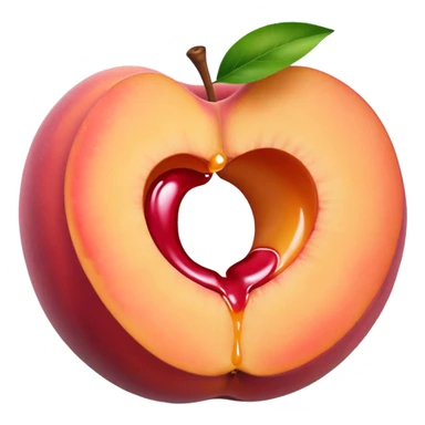 pink hole in the middle of a peach that doesnt go all the way through. milk is leaking out of the hole sticker