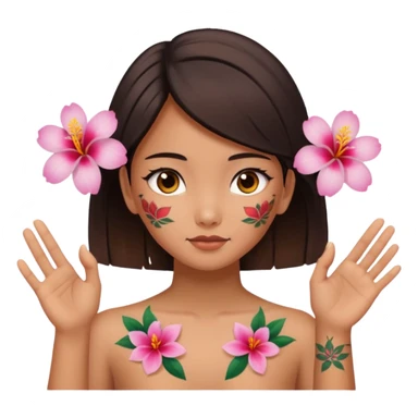 make me an image of a girl from hong kong with brown eyes and a hong kong flower tattoo on her back flipping off the camera sticker