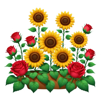 flower bed featuring roses and sunflowers sticker