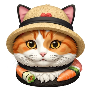cat wearing a hat made out of sushi sticker
