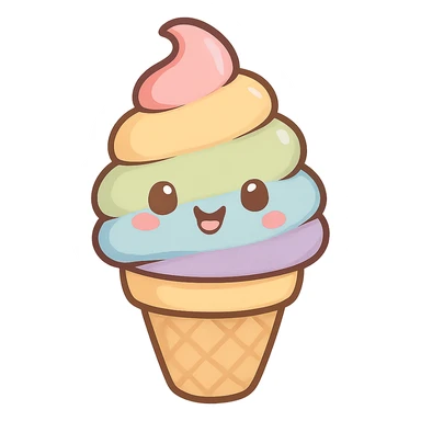 cute and exaggerated chibi sticker-style rainbow ice cream cone sticker