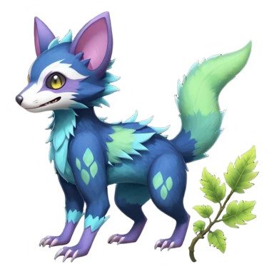 Realistic Sharp swampy mossy elemental ivy detailed Colorful translucent luminescent glowing Trico-Noibat-batty-Sergal-Furret-Ferret-Wolverine-Vernid-furry-fursona-fusion-Fakemon-animal-hybrid-creature, full body sticker