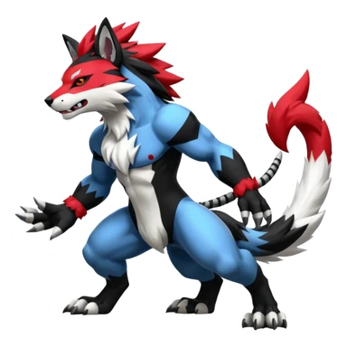 Shiny furry cool Zeraora-WereGarurumon-Obstagoon-fusion sticker