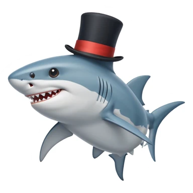 Shark with billionaire's top hat Side view, body turned diagonally to the right, clean white background sticker