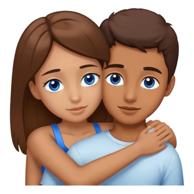 Girl with brown eyes hugging boy with blue eyes  sticker
