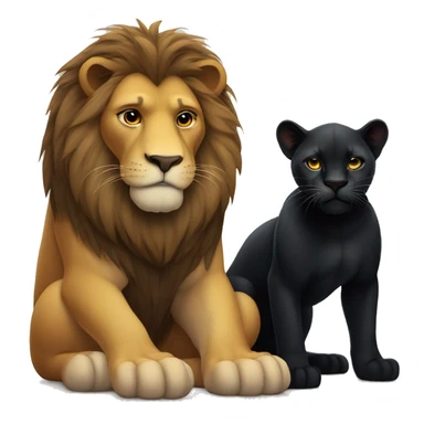 Big serious lion sitting next to a small young black panther sticker
